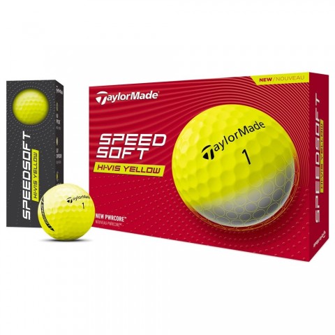 Taylormade balles de golf SpeedSoft HI-VIS Yellow vue boites