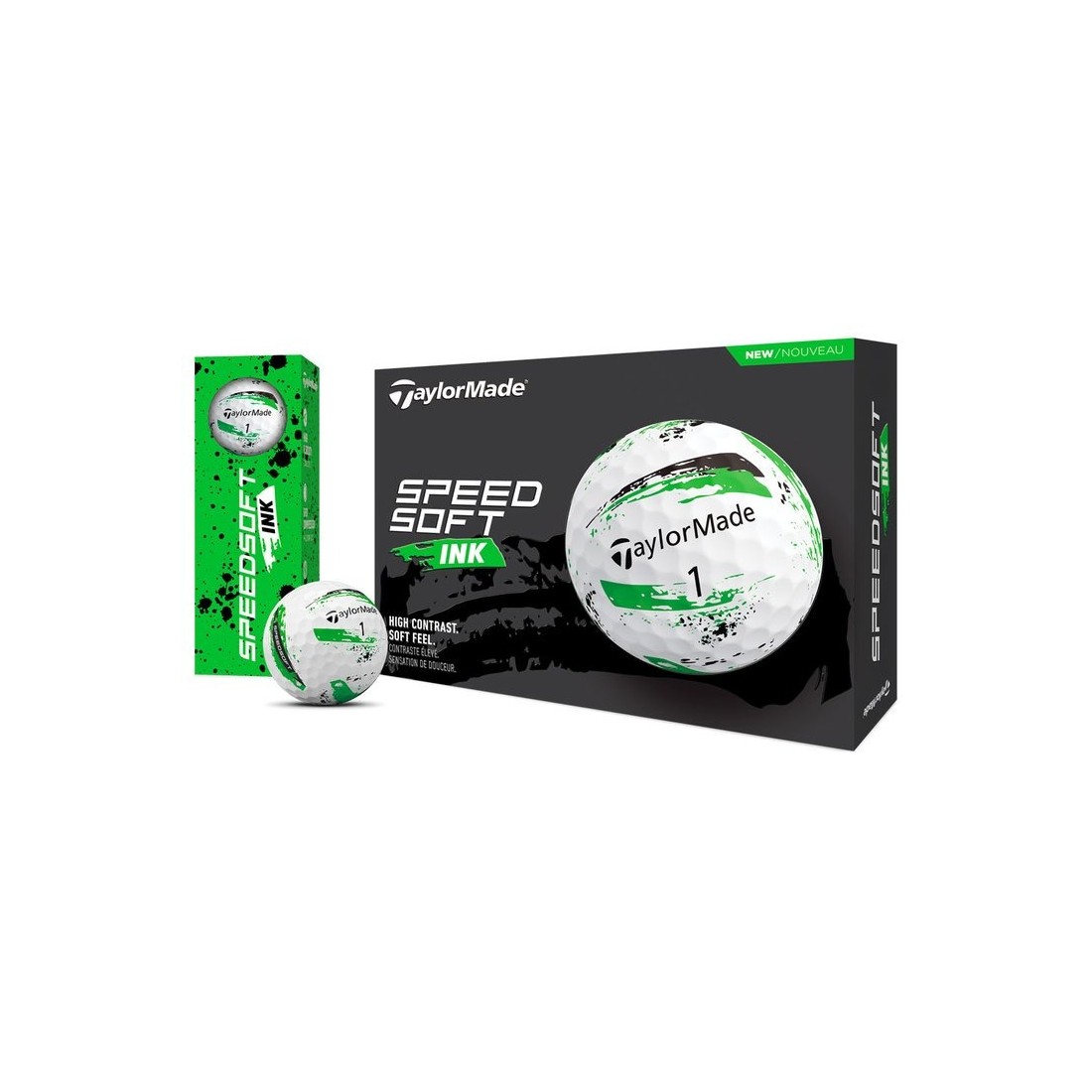 Taylormade balles SpeedSoft Ink Verte vue boites