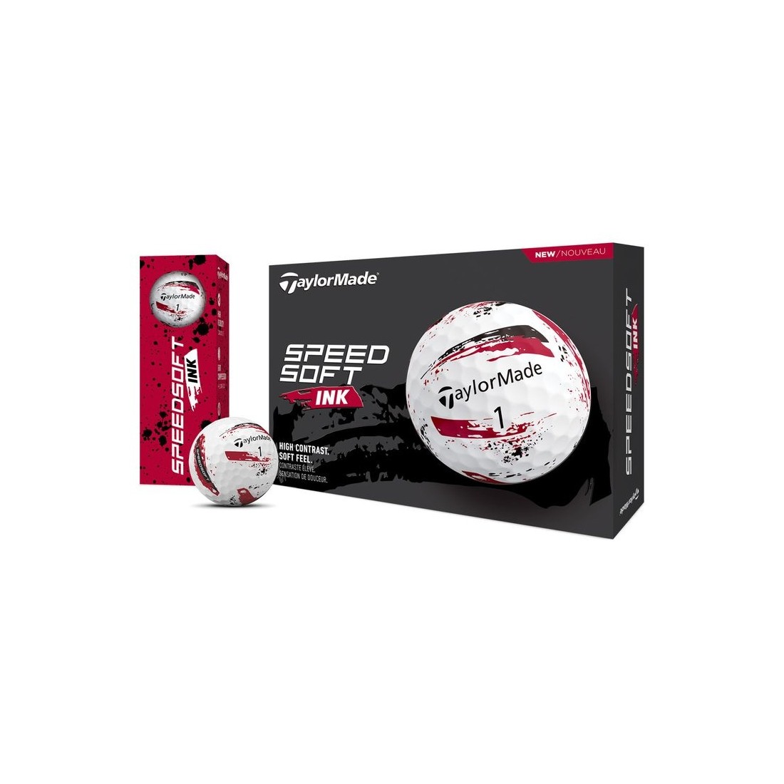 Taylormade balles SpeedSoft Ink Rouge vue boites