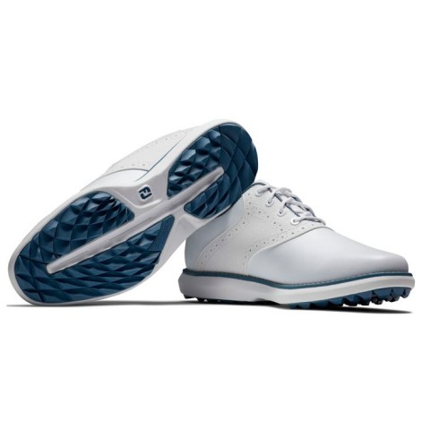 Footjoy chaussures Traditions White/Blue/Grey vue paire + semelle