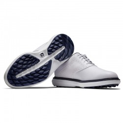 Footjoy chaussures Traditions SL White/Navy Wide vue paire + semelle